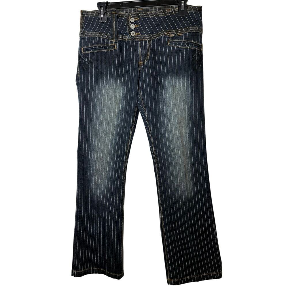 Y2K Younique 11 Low Rise Metallic Pinstripe Flare Jeans Indie Sleaze Mall Chic *